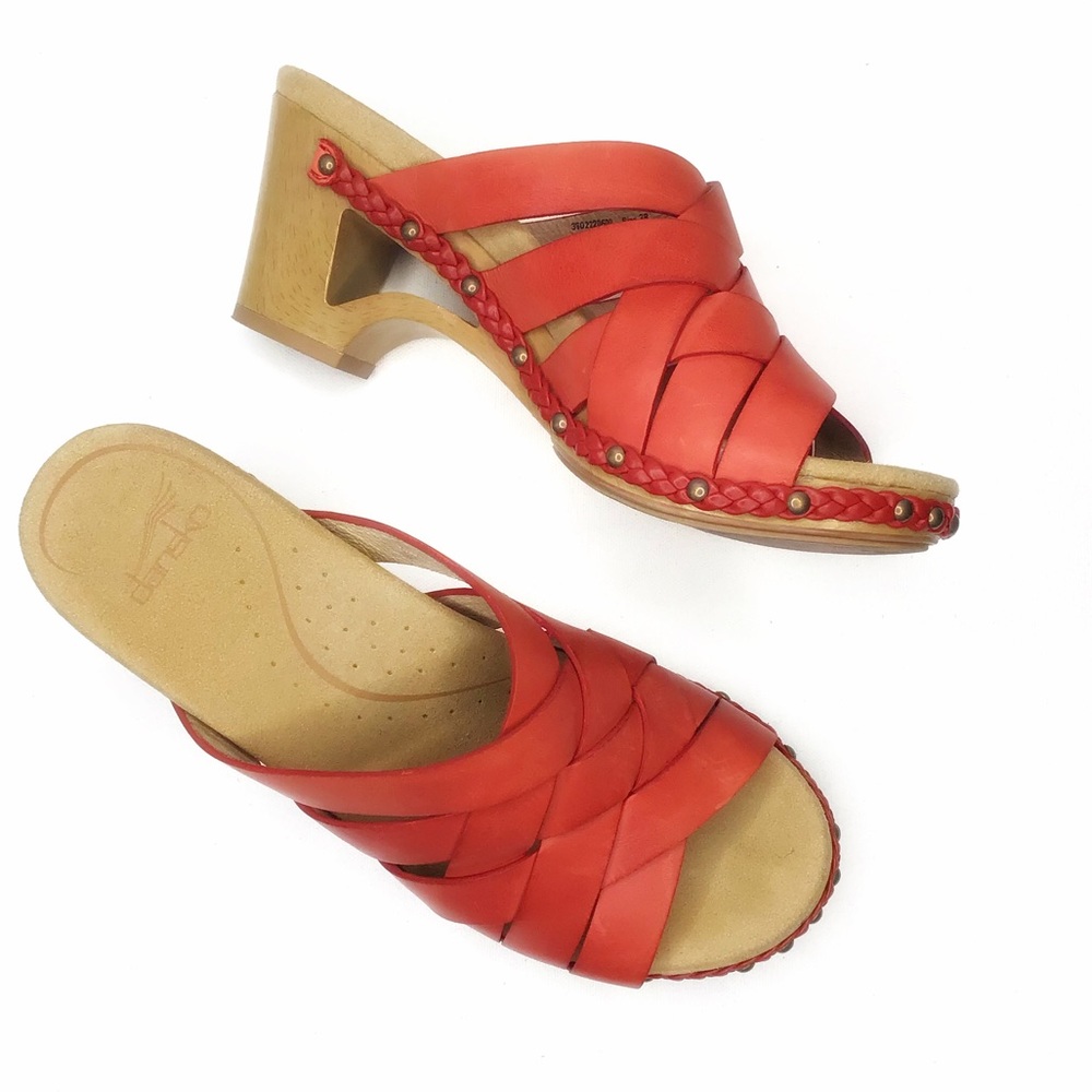 Dansko Cranberry Red Leather Mules Size 38